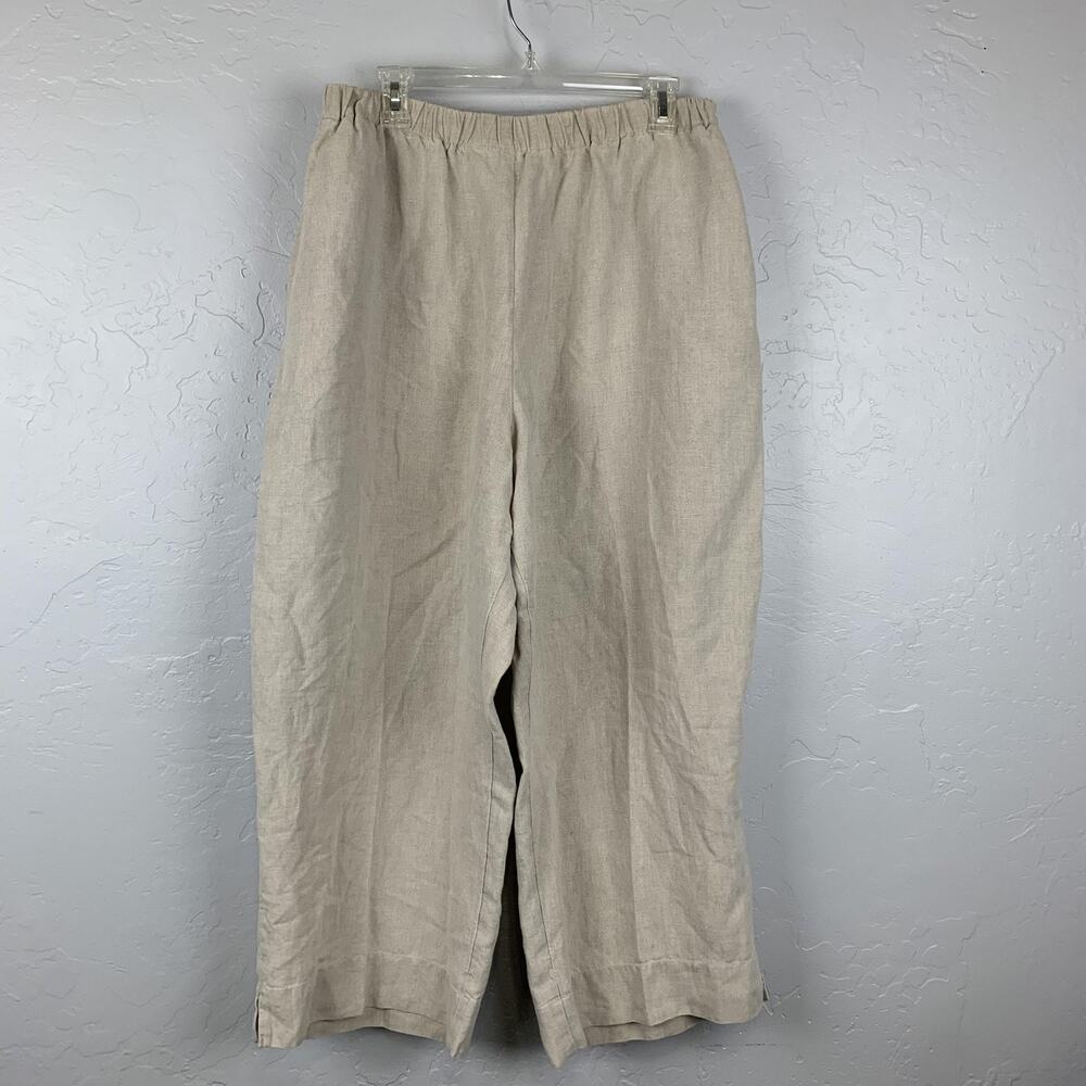J Jill Pants Womens 4XL Beige Linen Wide Leg Elastic Waist Casual Pockets Light